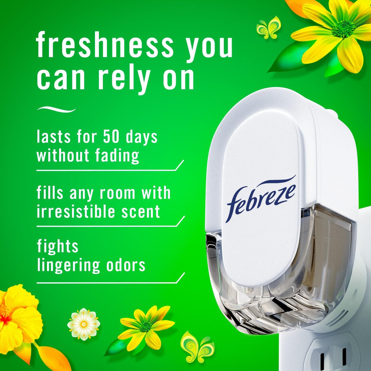 Febreze Plug In Air Freshener, Odor-Fighting Scented Oil Refill, Air Fresheners for Home and Bathroom and Kitchen, Long Lasting for Strong Odors
