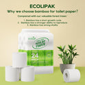 ECOLipak Bamboo Toilet Paper, Septic Safe Toilet Tissue, 24 Double Rolls, 320 Sheets Per Roll, Tree Free, Non Toxic, 2 Ply, Soft and Absorbent, Eco
