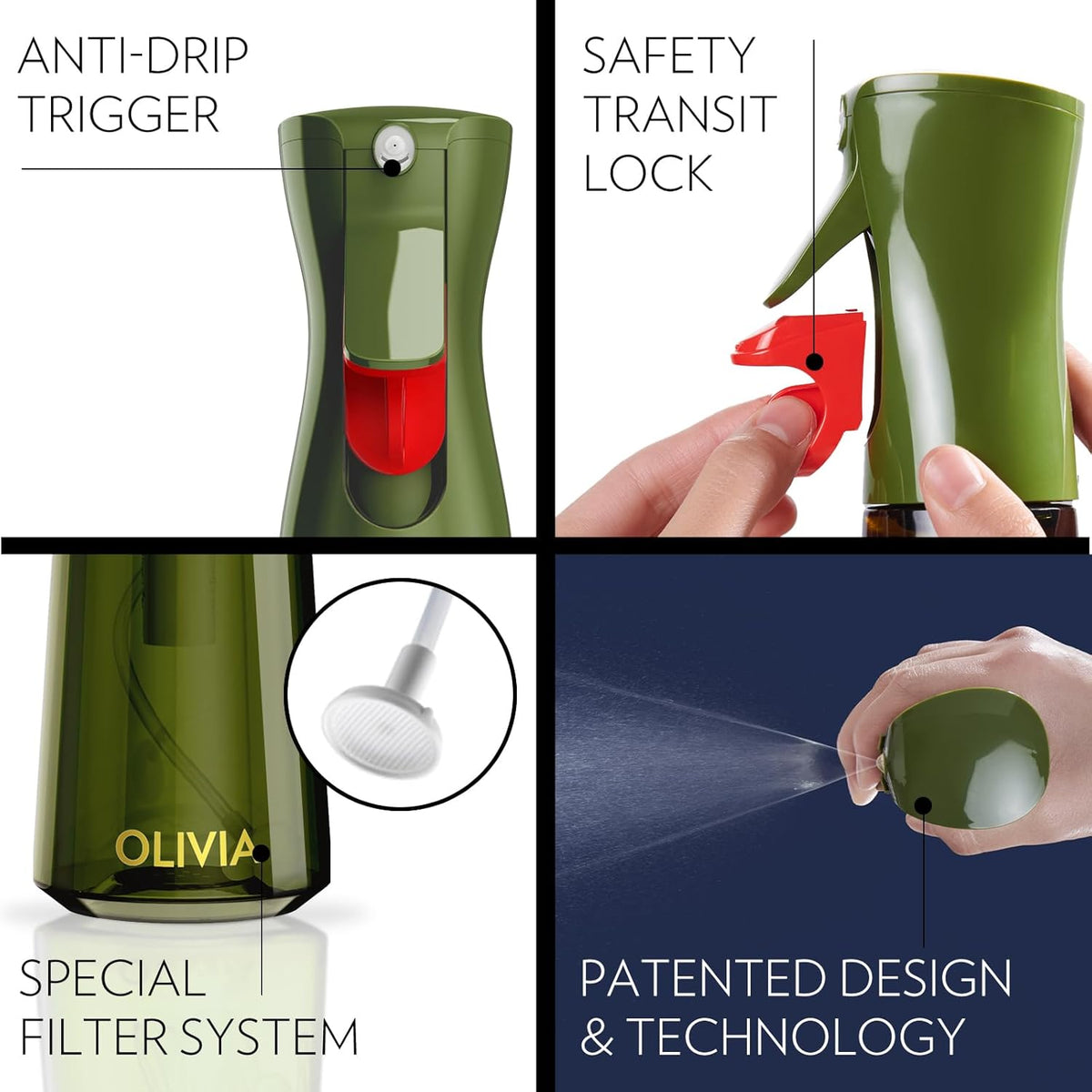 FLAIROSOL OLIVIA Oil Sprayer for Cooking, 200ml Glass Olive Oil Sprayer, Continuous Cooking Spray with Portion Control, Oil Dispenser for Kitchen