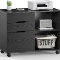 DUMOS Lateral File Cabinet with 3 Drawers Rolling Filing Cabinets Under Desk Storage Printer Stand Wood Organizer with Wheels Adjustable Shelf