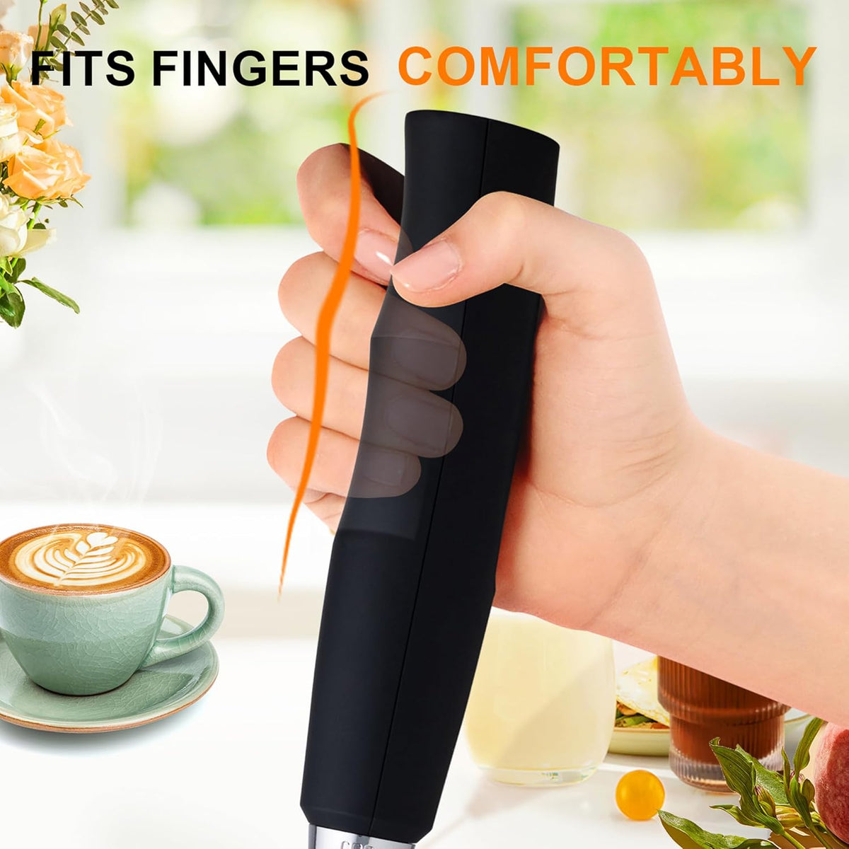 YUSWKO Black Handheld Milk Frother Wand for Coffee, Rechargeable Electric Whisk with 3 Heads 3 Speeds Drink Mixer Coffee Frother For Latte
