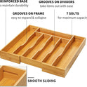 Expandable Bamboo Kitchen Drawer Organizer for Cutlery and Utensils, Adjustable Bamboo Wood Cutlery Tray in Drawer for Flatware and Silverware in