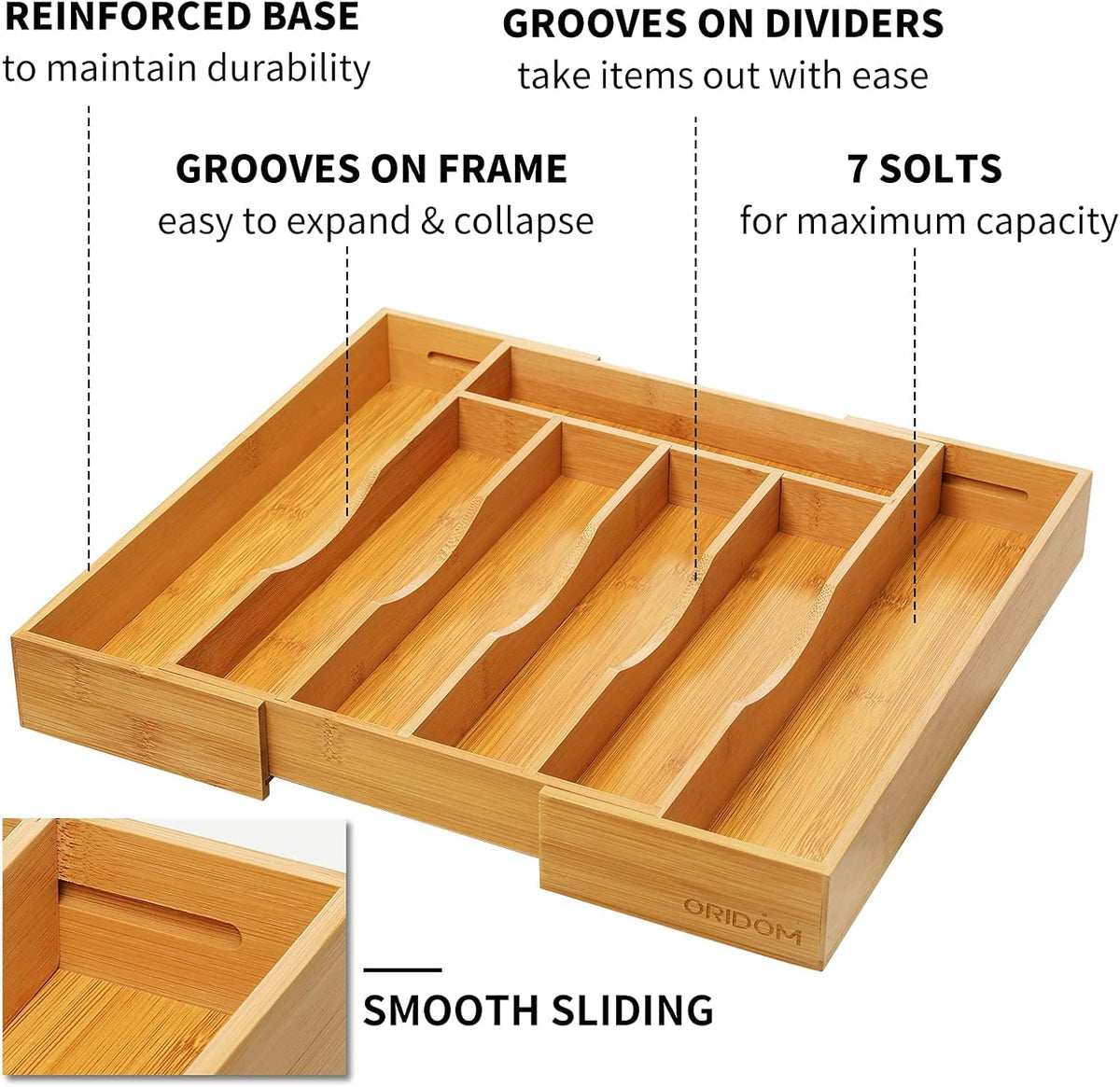 Expandable Bamboo Kitchen Drawer Organizer for Cutlery and Utensils, Adjustable Bamboo Wood Cutlery Tray in Drawer for Flatware and Silverware in