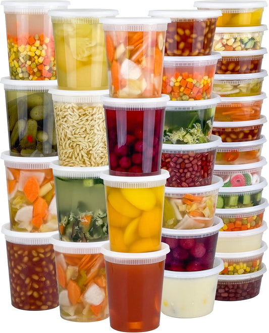 60 Sets (120-Piece) Deli Containers with Lids, 32/16/8 oz X 20 Set Each, Leak-Proof & BPA Free Airtight Takeout Plastic Food Storage Containers for