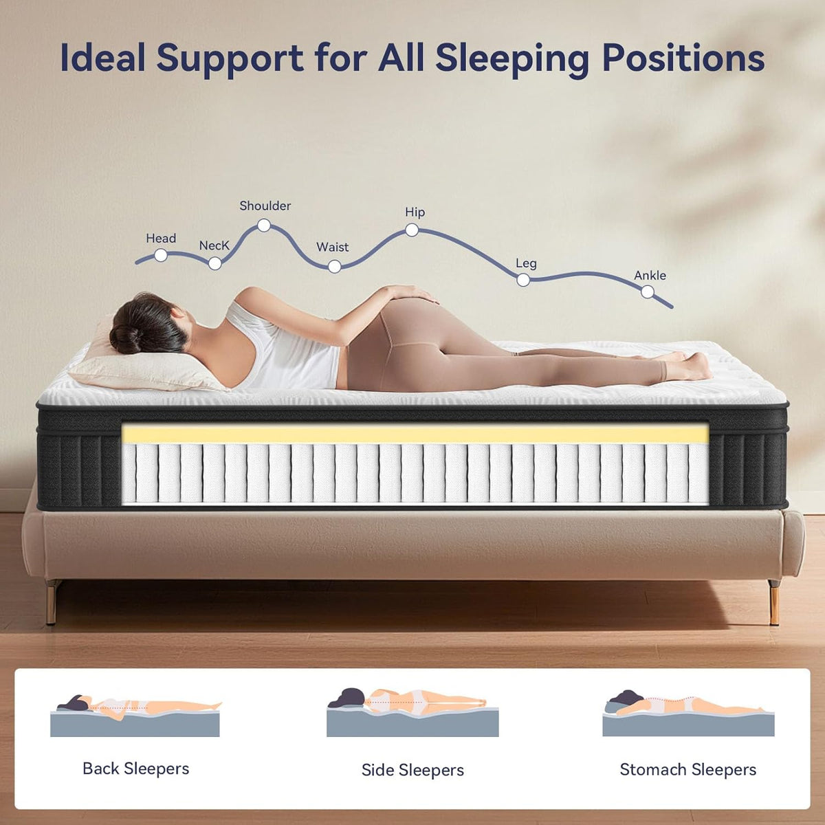 Queen Mattress 12 inch, Hybrid Mattress in a Box, Individually Pocket Springs, Medium Firm Feel for Pressure Relief, Breathable Comfort, CertiPUR-US