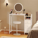 Small Vanity Desk Without Mirror, Makeup Vanity Table with Power Outlet, White Vanity with Fabric Drawers, Dressing Table, for Small Spaces, Bedroom