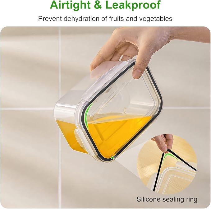 5 PCS Large Fruit Containers for Fridge - Leakproof Food Storage Containers with Removable Colander - Dishwasher & microwave safe Produce Containers