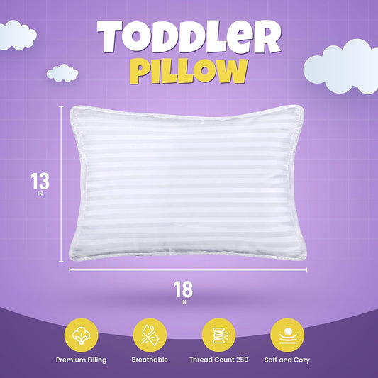 Utopia Bedding Toddler Pillow (White, 2 Pack), 13x18 Pillows for Sleeping, Soft and Breathable Cotton Blend Shell, Small Kids Pillow Perfect for