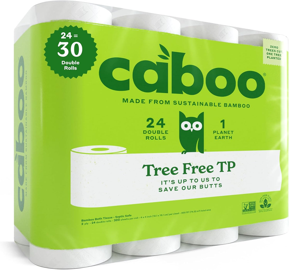 Caboo Tree Free Toilet Paper, Septic Safe Toilet Tissue, Non Toxic, Chemical Free, Non Toxic, 2 Ply Bathroom Toilet Paper | Pack of 24 Double Rolls