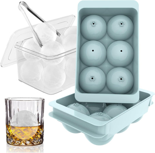 WIBIMEN Large Ice Cube Molds, Big Round Whiskey Ice Cube Trays for Freezer, Easy to Fill & Release, Whiskey Bourbon Cocktail(1.9In*6 Balls- Blue/2