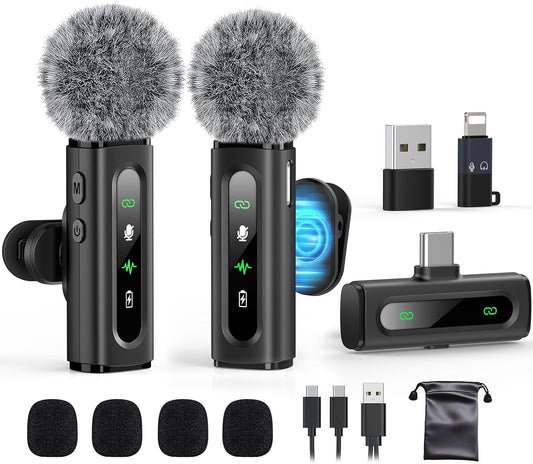 USB C Lavalier Microphone Wireless Mini Mic for Type-C Android Phone/Tablet/PC Video Recording Clip-on Mics with Rotatable Clip&Denoise Recording