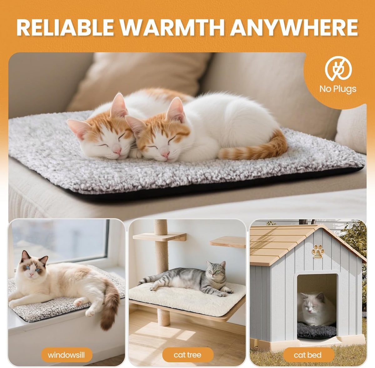 Self Warming Cat Bed Self Heating Cat Dog Mat 24 x 18 inch Extra Warm Thermal Pet Pad for Indoor Outdoor Pets with Removable Cover Non-Slip Bottom