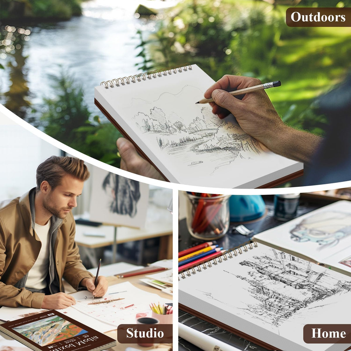 Mixed Media Sketchbook 9" x 12" - Multimedia Sketchbook Hardcover, Spiral Bound, 60 Sheets 98lb/160gsm Mixed Media Paper, Watercolor Sketch Books for
