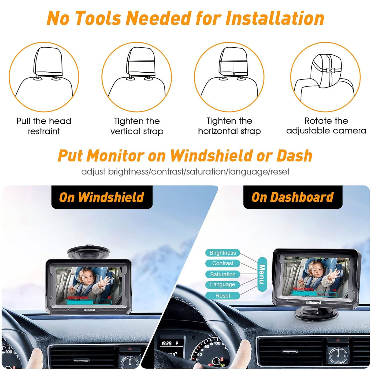 DoHonest Baby Car Camera HD 1080P - Rear-Facing Car Baby Monitor with Night Vision, Adjustable View Angle, Easy Setup, Anti-Glare Display, Safety