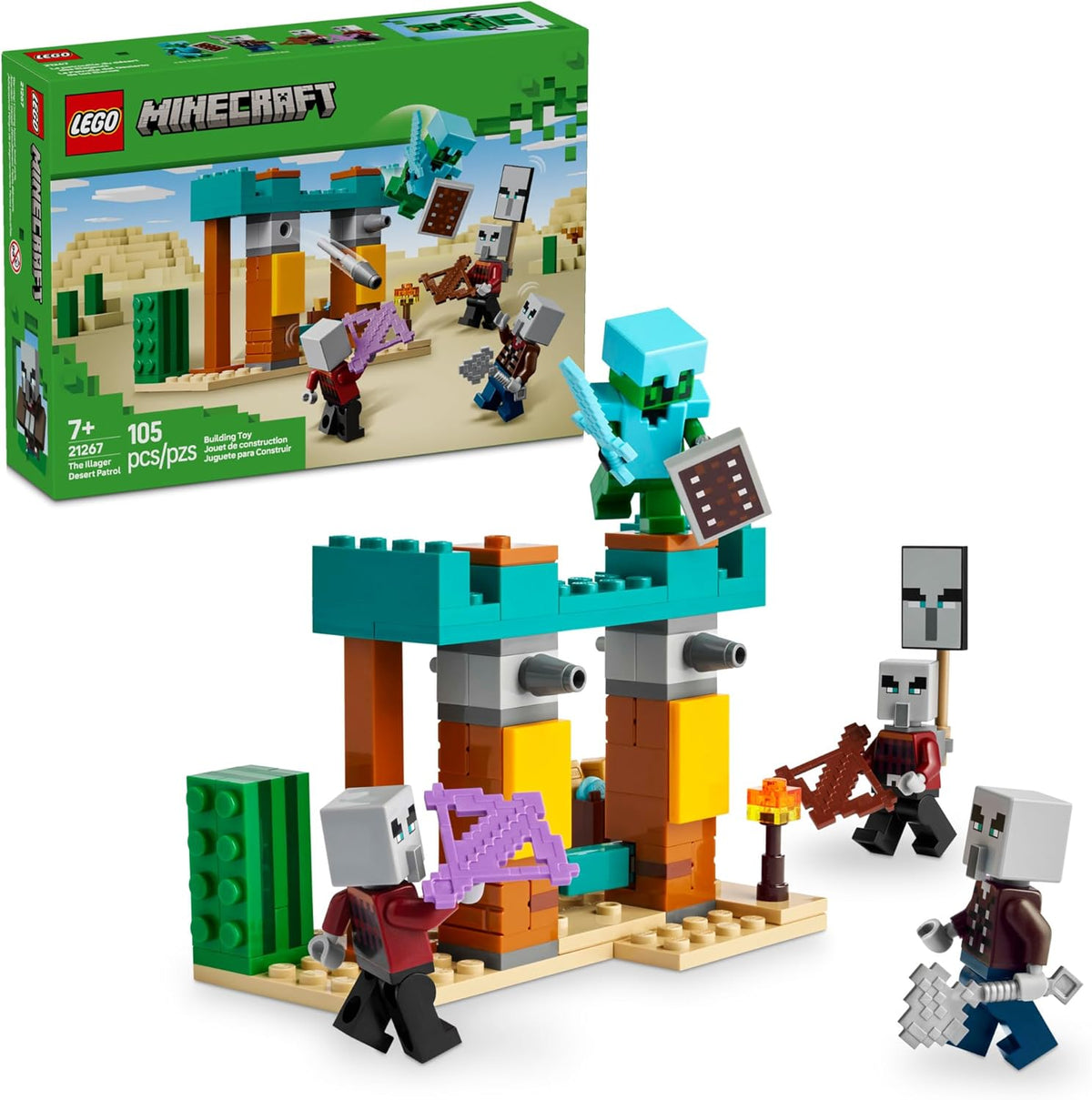 LEGO Minecraft The Illager Desert Patrol Toy Figures and Playset - Building Minecraft Toy for Kids, Boys and Girls, Ages 7+ - with 4 Figures for