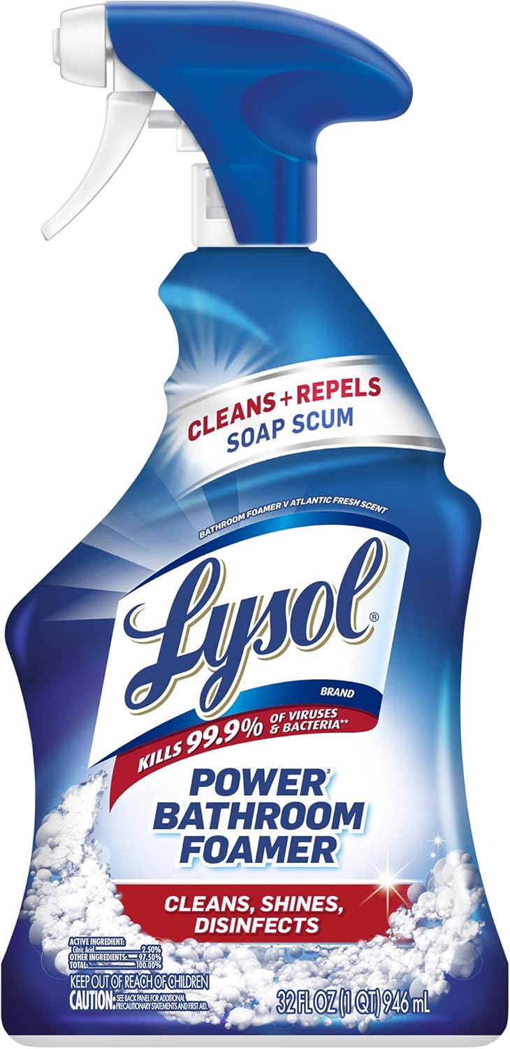 Lysol Power Foaming Bathroom Cleaner, Multipurpose Cleaner For Showers, Bathtubs, Sinks, Disinfectant Spray Kills 99.9% Of Germs, Zero Bleach