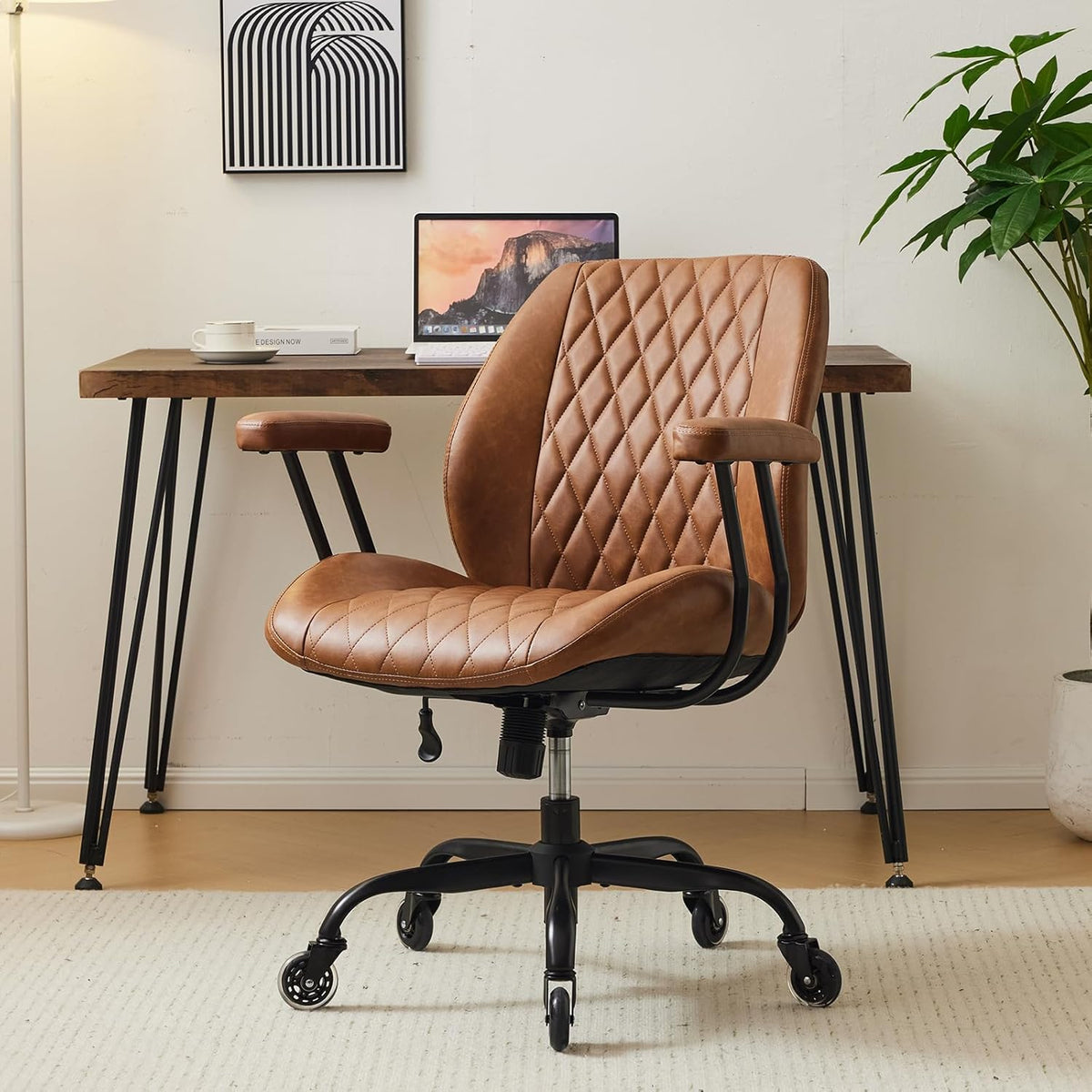 YFO Home Office Desk Chair Office Rubber Casters Ergonomic Computer Chair with Lumbar Support Adjustable Height Rolling Swivel Executive Task