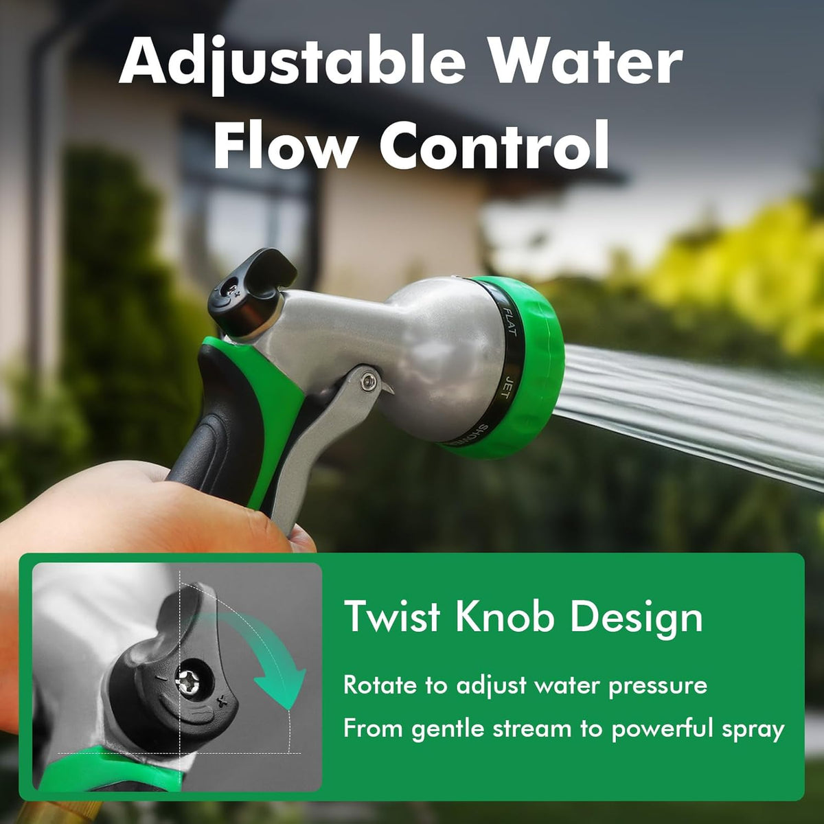 RESTMO Garden Hose Nozzle, Heavy Duty Metal Water Hose Nozzle with 7 Adjustable Spray Patterns, High Pressure Hand Sprayer with Flow Control for