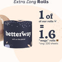 Betterway Bamboo Toilet Paper 3 Ply - Sustainable Toilet Tissue - 12 Double Rolls & 360 Sheets Per Roll - Septic Safe - Organic, Plastic Free - FSC