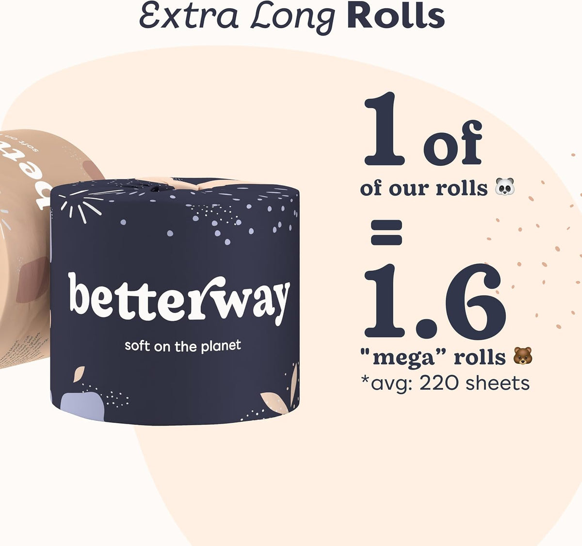 Betterway Bamboo Toilet Paper 3 Ply - Sustainable Toilet Tissue - 12 Double Rolls & 360 Sheets Per Roll - Septic Safe - Organic, Plastic Free - FSC