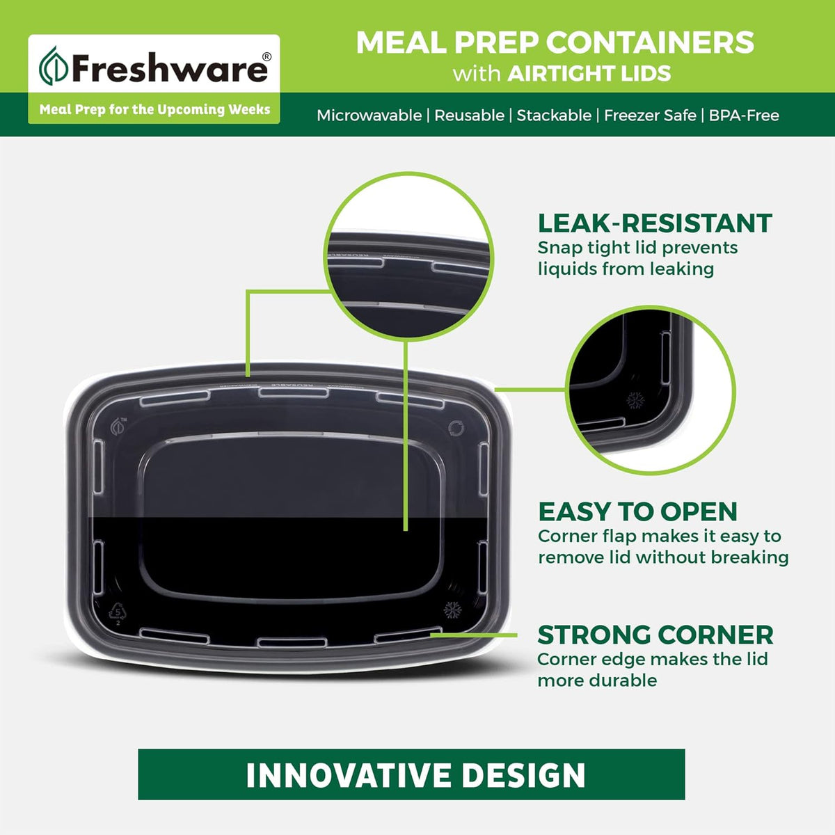 Freshware Meal Prep Containers [50 Pack] 1 Compartment Food Storage Containers with Lids, Bento Box, BPA Free, Stackable