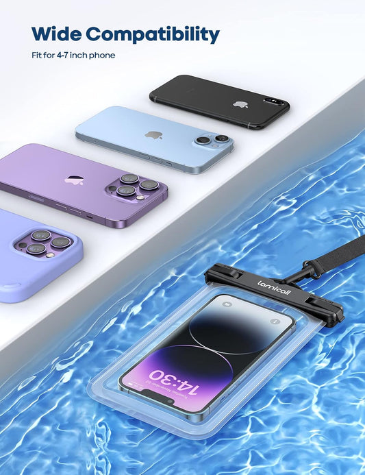 Lamicall Waterproof Phone Pouch Case - [2 Pack][Easy Lock & Heavy Duty] IPX8 Water Proof Cell Phone Dry Bag for Beach, Protector for iPhone 17 16 15