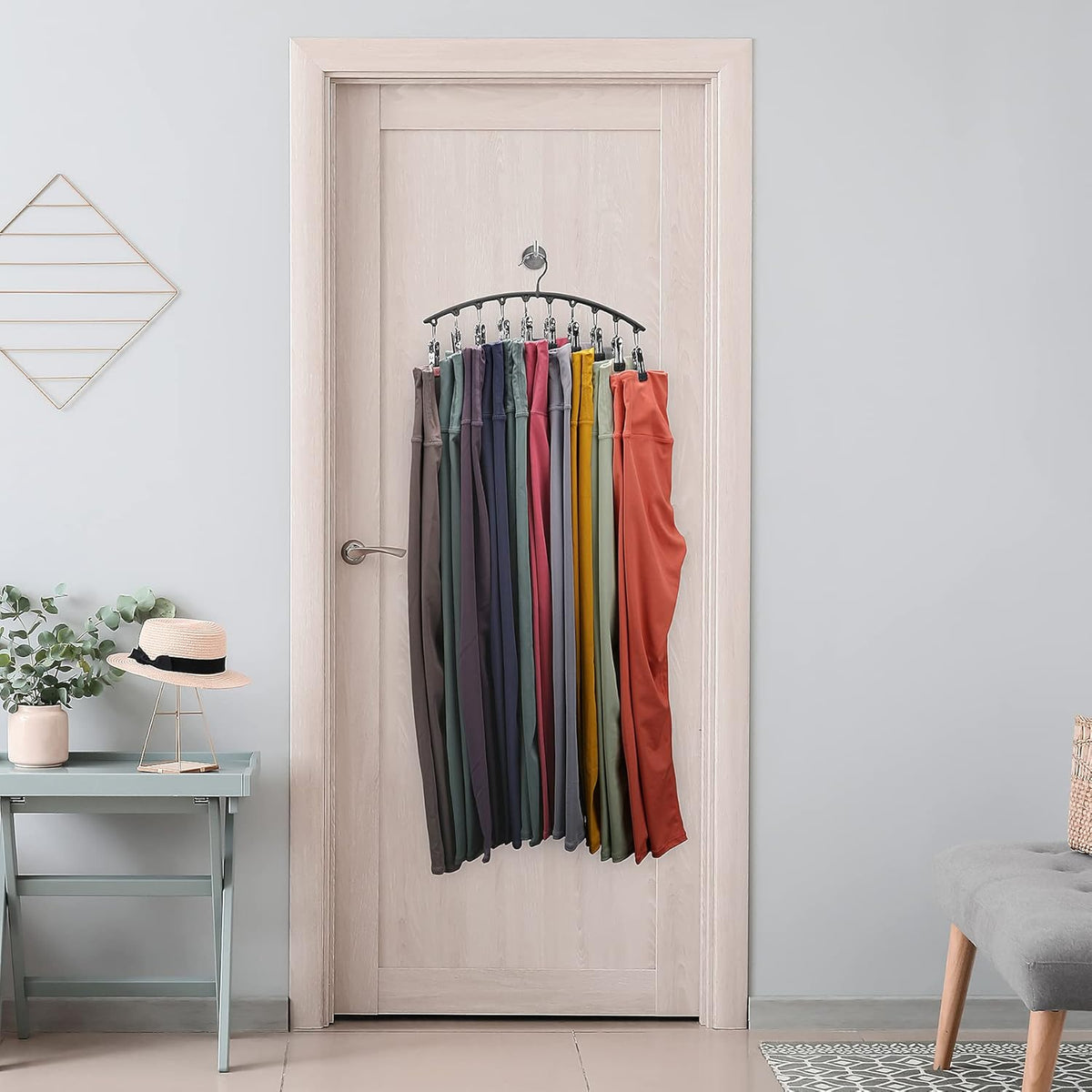 Legging Organizer for Closet, Metal Yoga Pants Hangers 2 Pack w/10 Clips Holds 20 Leggings, Space Saving Hanging Closet Organizer w/Rubber Coated
