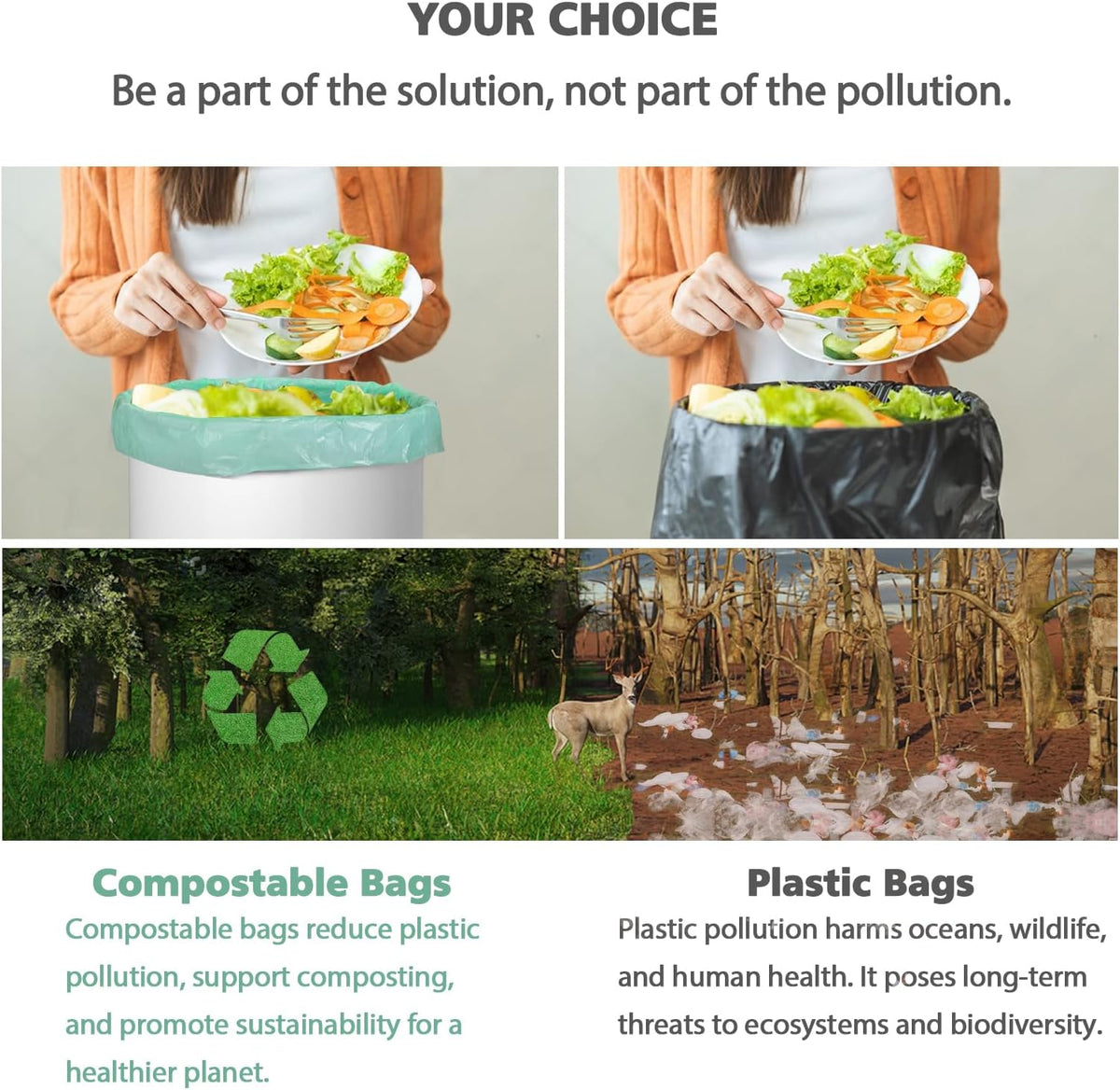 Compostable Trash Garbage bags,AYOTEE 13-15 Gallon Tall Kitchen Trash Bags,Heavy Duty Unscented 1.18Mils 55 Liter,60 Count,Strong Thicken Rubbish