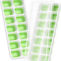 Ice Cube Tray with Lid, 2 Packs 28 Cubes Durable Stackable Ice Cube Trays for Freezer with Removable Lids, Easy-Release Plastic & Silicone Ice Tray