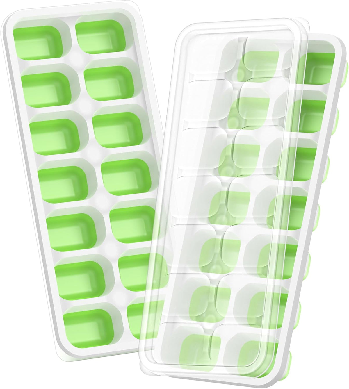 Ice Cube Tray with Lid, 2 Packs 28 Cubes Durable Stackable Ice Cube Trays for Freezer with Removable Lids, Easy-Release Plastic & Silicone Ice Tray