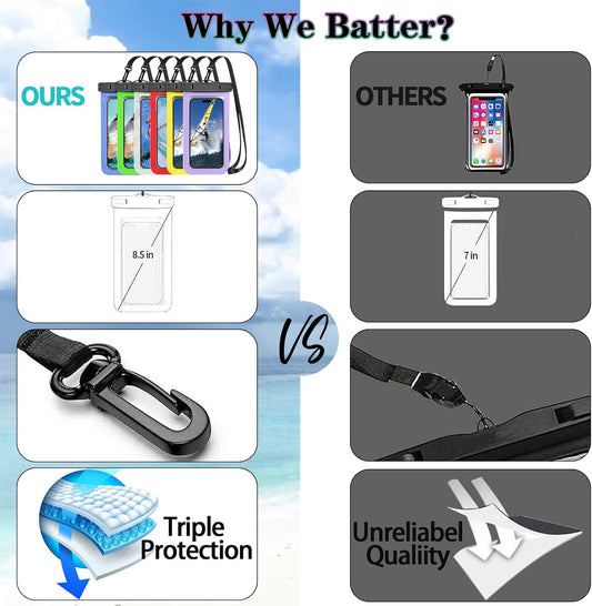 Famoby Up to 8.3" 5 Pack Multicolor Universal Waterproof Phone Pouch, Phone Waterproof Case Dry Bag,Protection Level: IP68,Outdoor Sports for Apple