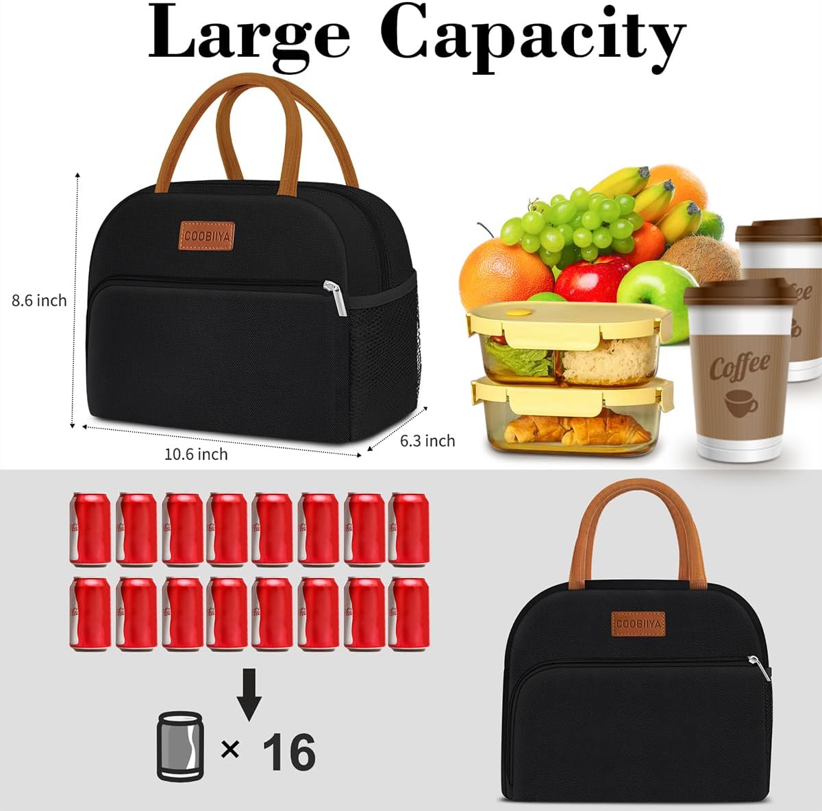 Coobiiya Lunch Box Lunch Bag for Women Adults Men, Reusable Cute Lunch Pail bag - Leakproof, Insulated Lunch Box Tote with Large Capacity, Cooler