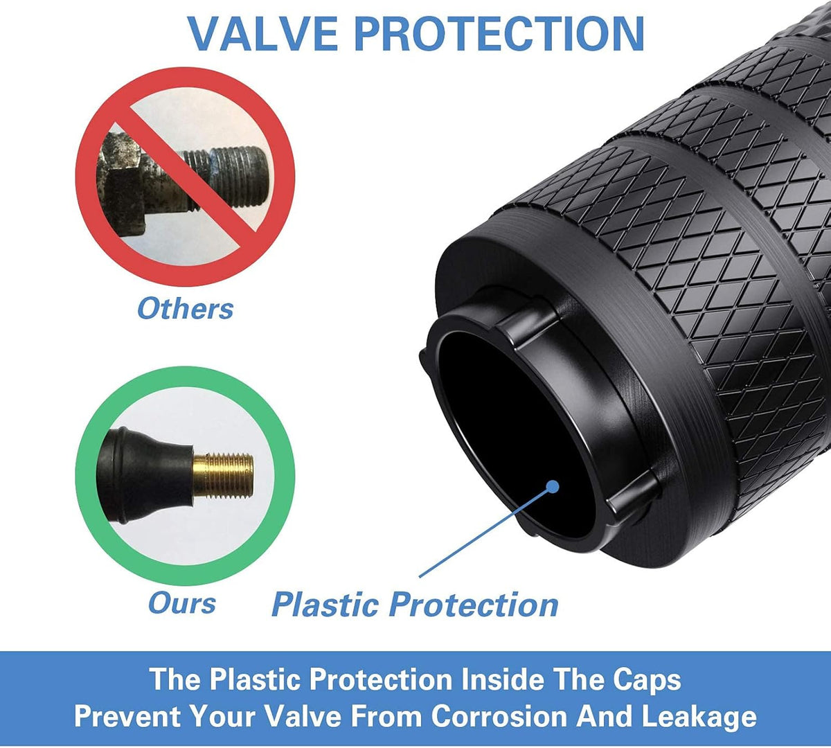 CKAuto Tire Valve Stem Caps, Black, 4 pcs/Pack, Anodized Aluminum Tire Valve Cap Set, Corrosion Resistant, Universal Stem Covers for Cars Trucks
