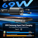 Retractable Car Charger Adapter for iPhone 17,4 in 1 Fast Charging Car Phone Charger,69W USB C Car Truck Accessories,Road Trip Essentials Gift for