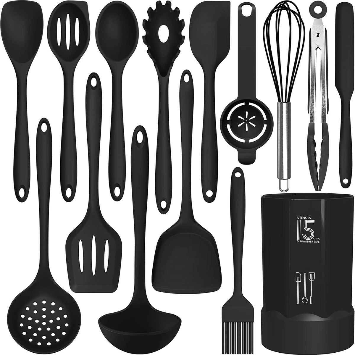 Silicone Cooking Utensils Set - 446°F Heat Resistant Kitchen Utensils,Turner Tongs,Spatula,Spoon,Brush,Whisk,Kitchen Utensil Gadgets Tools Set for
