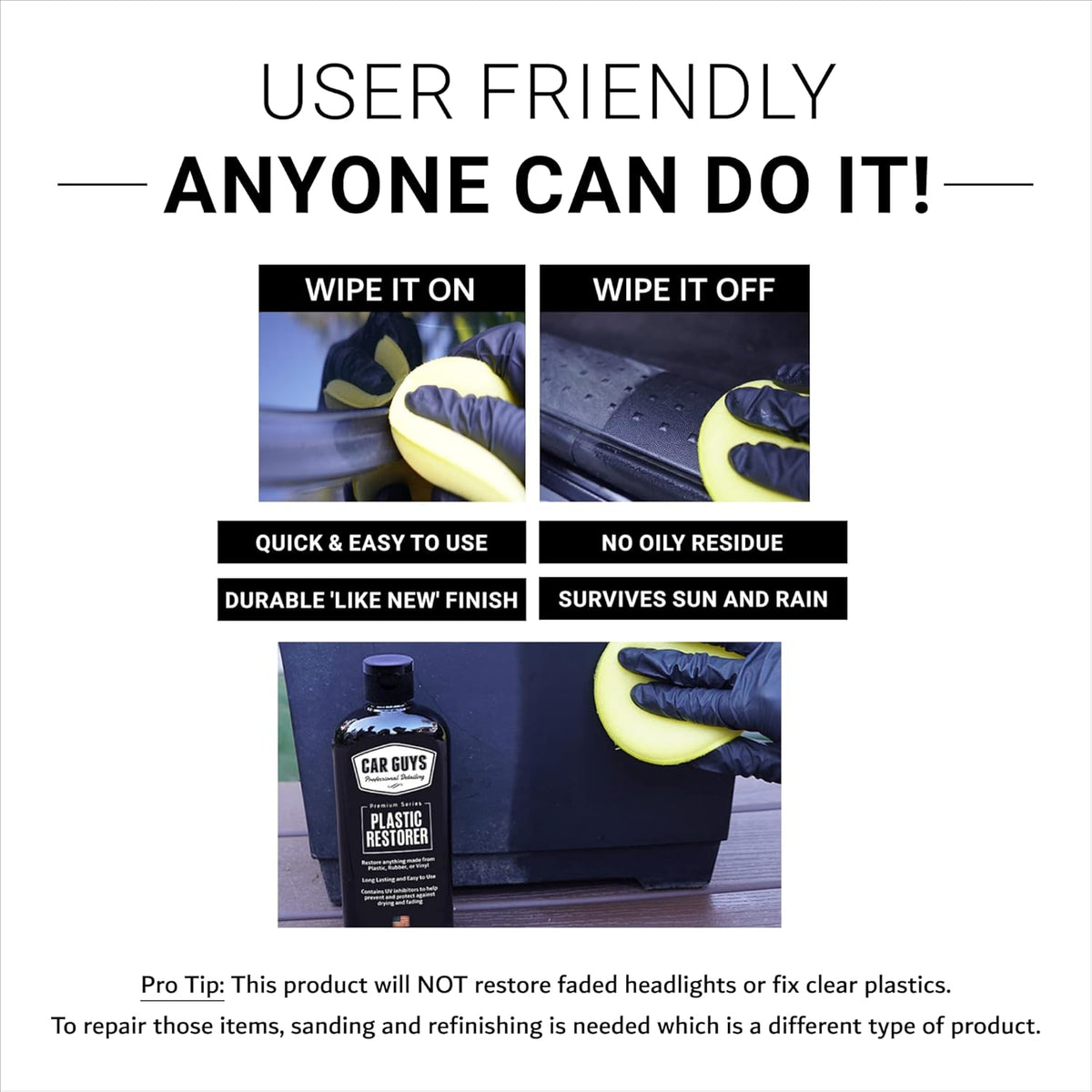 CAR GUYS Plastic Restorer | Bring Plastic, Rubber, and Vinyl Back to Life! | User Friendly Trim Restorer | Safe Auto Detailing Supplies | 8 Oz Kit