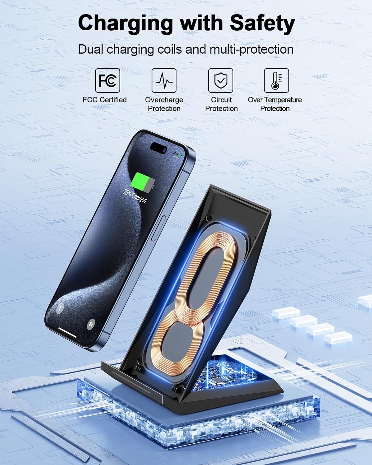 Fast Wireless Charger, NANAMI 15W Qi Certified Wireless Charging Stand Compatible iPhone 16/15/15 Pro/15 Plus/15 Pro Max/14/14 Pro/13/12, for Samsung