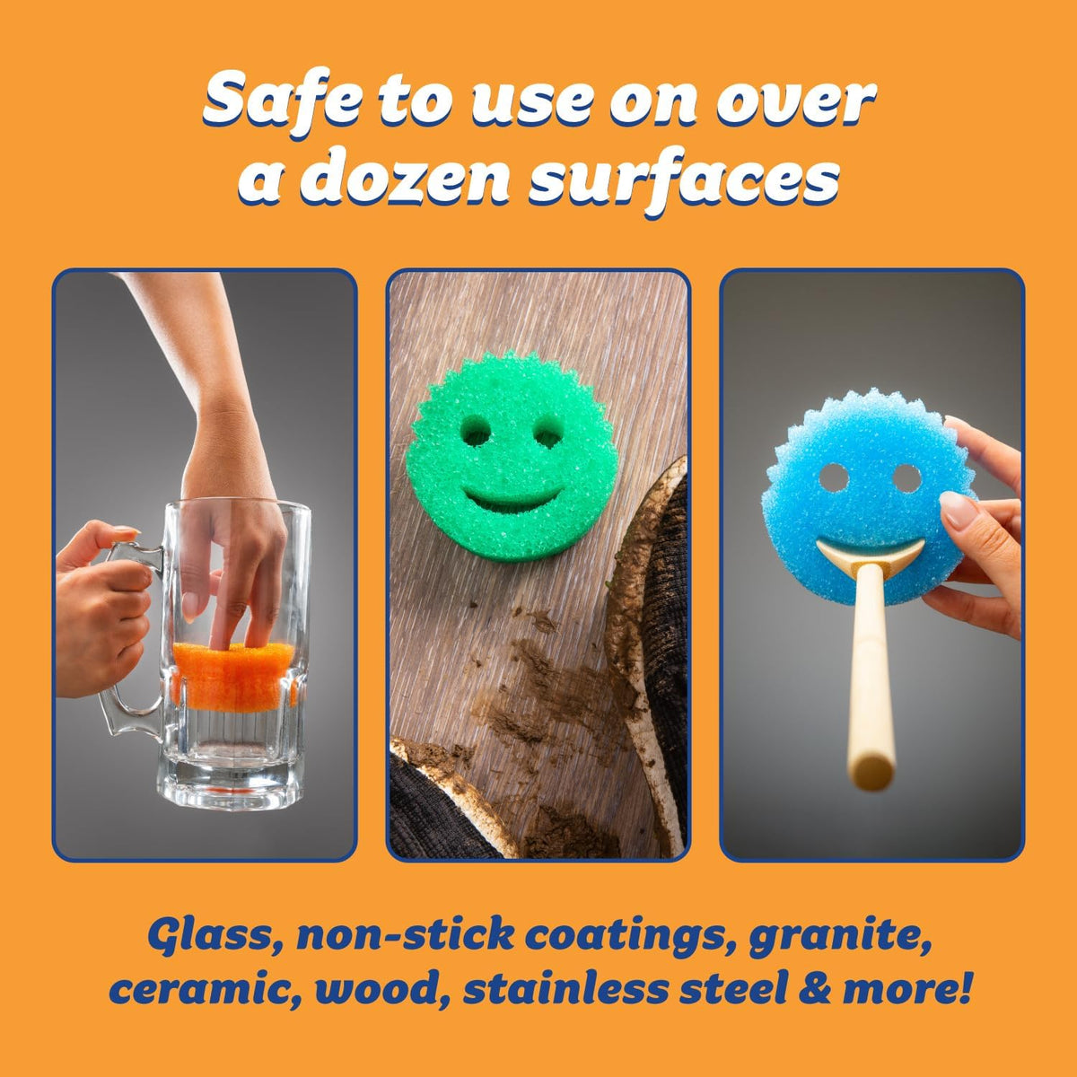 Scrub Daddy Color Sponges - Scratch-Free Multipurpose Dish Sponges for Kitchen, Bathroom & Household Cleaning - Made with BPA-Free Polymer Foam (3