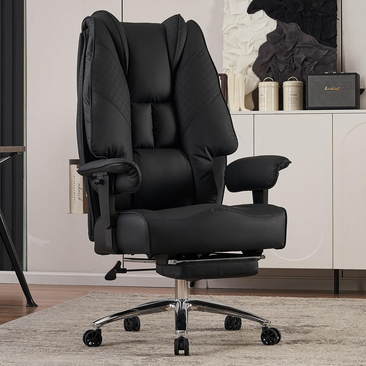 Big and Tall Office Chair 400lbs Wide Seat, Leather High Back Executive Office Chair with Foot Rest, Ergonomic Chairs Lumbar Support for Lower Back