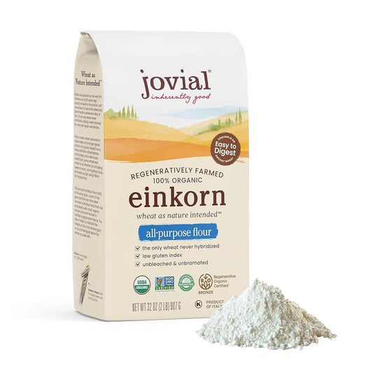 Jovial Organic Einkorn Unbleached All Purpose Flour - Bread Baking Flour for Sourdough, High Protein, Non-GMO, Organic Pizza & Pasta, European