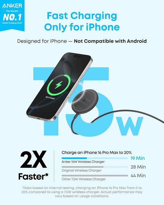 Anker Zolo Magnetic Wireless Charger, 2-Pack Qi2 Certified 15W MagSafe-Compatible Wireless Charging Pad, for iPhone 17/16/15/14/13 Series, AirPods