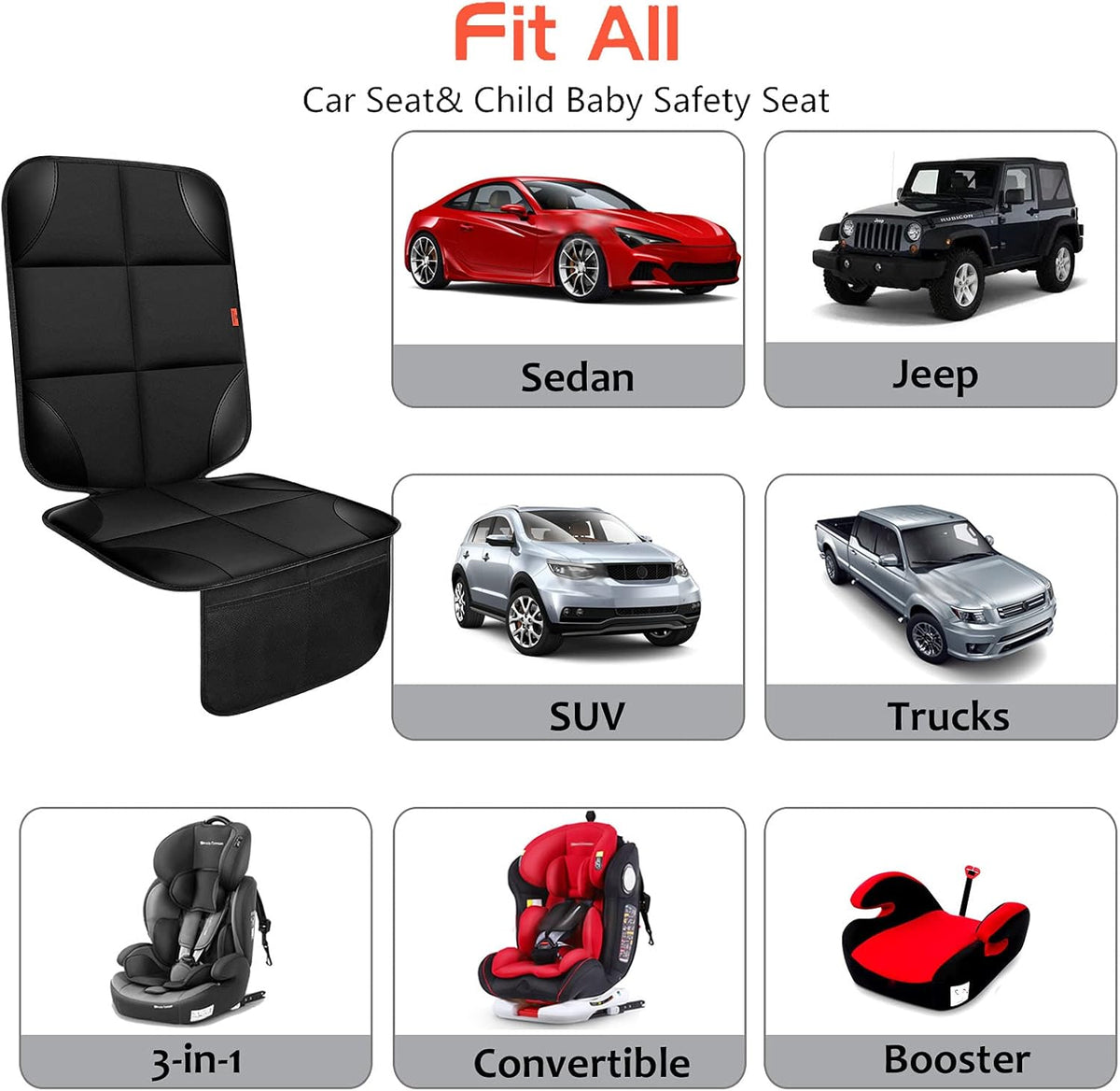Car Seat Protector 1 Pack Car Seat Cushion Mat Thickest Padding,Waterproof 600D Fabric Car Seat Covers for Non-Slip Backing Mesh Pockets for Baby and