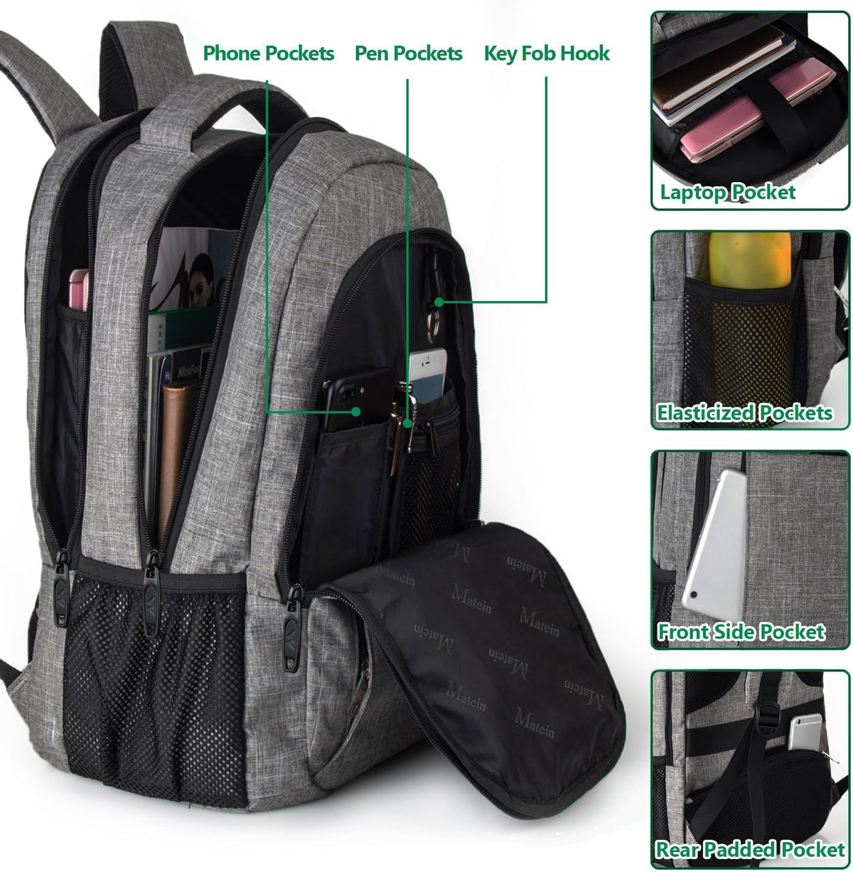 MATEIN Travel Laptop Backpack, Business Anti Theft Slim Sturdy Laptops Backpack with USB Charging Port, Water Resistant College School Computer Bag