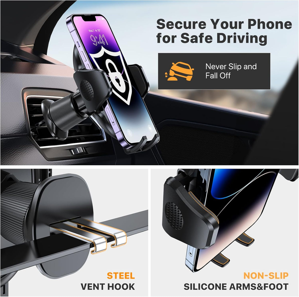 Miracase Phone Holders for Your Car with Metal Hook Clip, Air Vent Cell Phone Stand Car Mount, Universal Automobile Cradle for Garmin GPS Fit iPhone