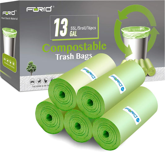 Compostable Trash Bags - FORID 13 Gallon Tall Kitchen Garbage Bags 80 Count Unscented Trash Can Liners 55 Liter Medium Wastebasket Bags for Bathroom
