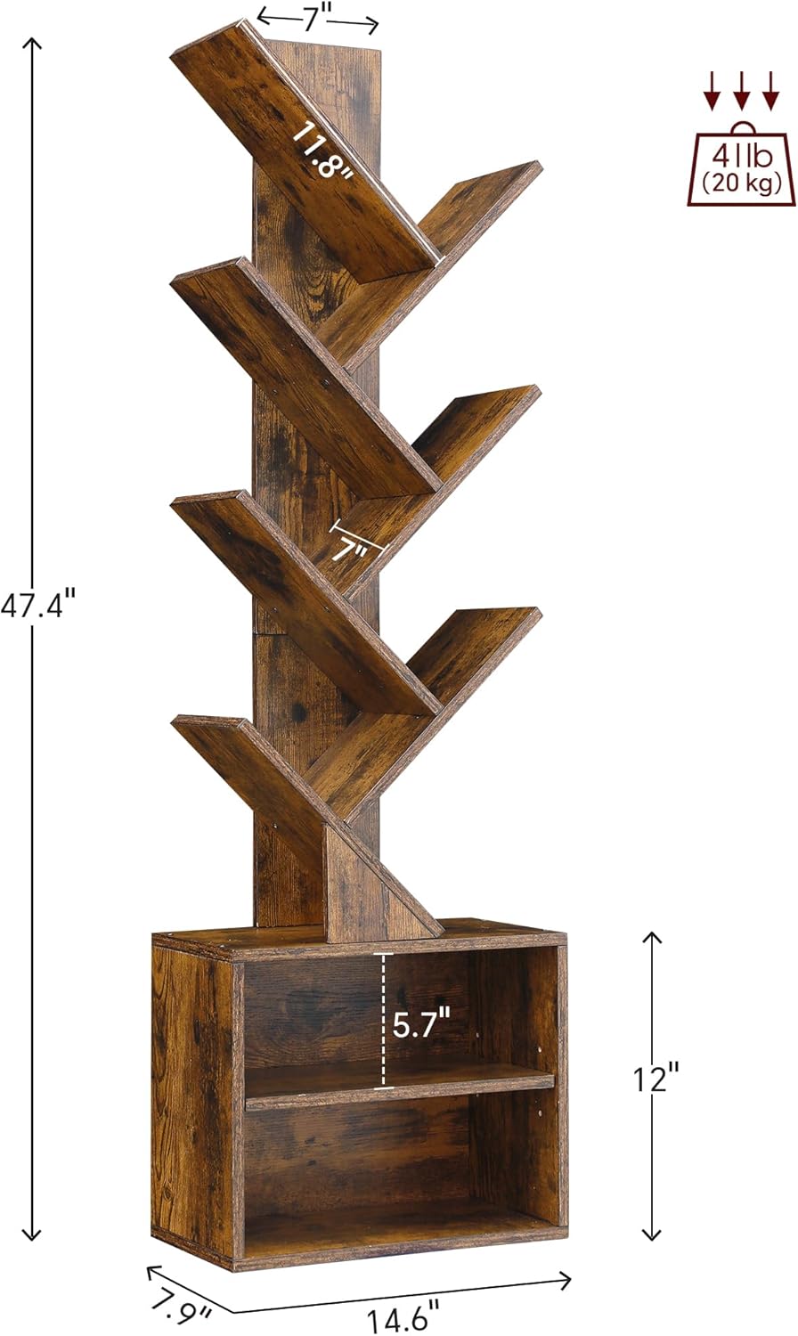 SUNMORY 6 Tier Tree Bookshelf, Small Bookcase with Storage Cabinet, Modern Tall Narrow Bookshelves Organizer, Floor Standing Book Shelf for