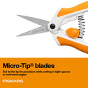 Fiskars Micro-Tip Spring Assisted Scissors, Precision Cutting Stainless Steel Blades, Comfort Handle, Cut Details in Fabric, Sewing Scissors and Arts