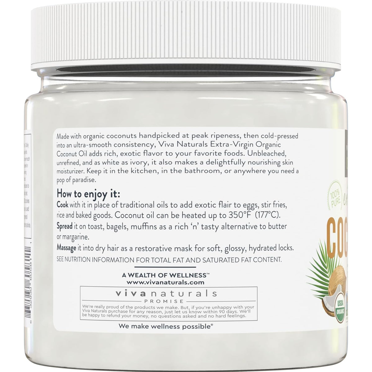 Viva Naturals Organic Coconut Oil, 16 fl oz – Unrefined, Cold-Pressed Extra Virgin Coconut Oil, USDA Organic & Non-GMO, Natural Cooking Oil, Hair Oil