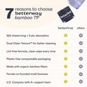 Betterway Bamboo Toilet Paper 3 Ply - Sustainable Toilet Tissue - 12 Double Rolls & 360 Sheets Per Roll - Septic Safe - Organic, Plastic Free - FSC