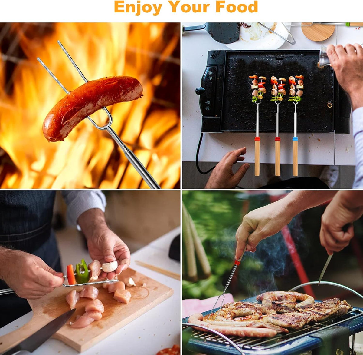 10 Pcs Marshmallow Roasting Sticks for Fire Pit Long 32Inch, Smores Sticks Skewers, Smores Kit for Fire Pit, Premium Telescoping Hot Dog Roasting